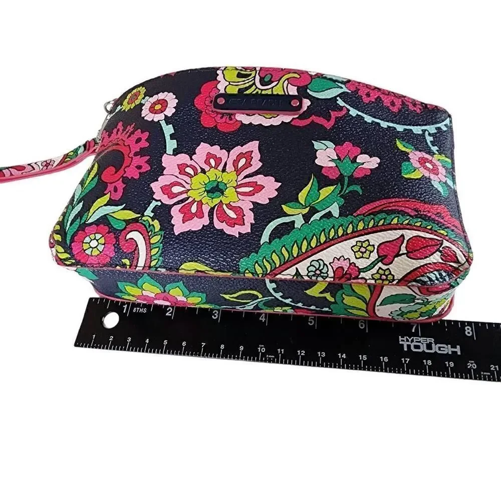 Vera Bradley- Classic Wristlet Top Zip Vinyl in Petal Paisley Blue Magenta